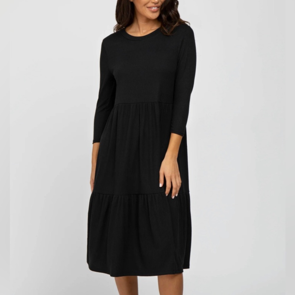 NWOT NTL Tiered ribbed midi dress in black. Medium D15